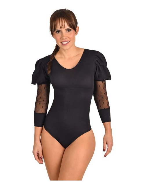 Body Faja Control Mujer Ritchi Escote Redondo Manga 3/4 Transparencia en Blonda