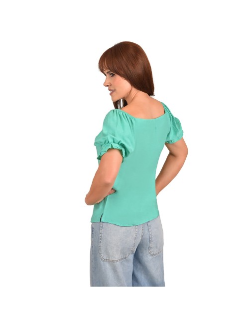 Blusa Casual Manga Corta Recogido Puño Escote Cuadrado Ritchi Trendy