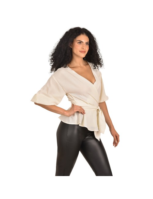 Blusa Formal Cuello Mao Botones Manga Bolero Ritchi Elegante Sofisticada