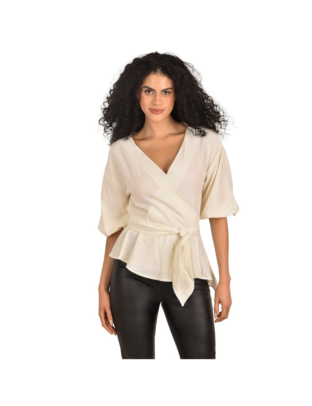 Blusa Formal Cuello Mao Botones Manga Bolero Ritchi Elegante Sofisticada