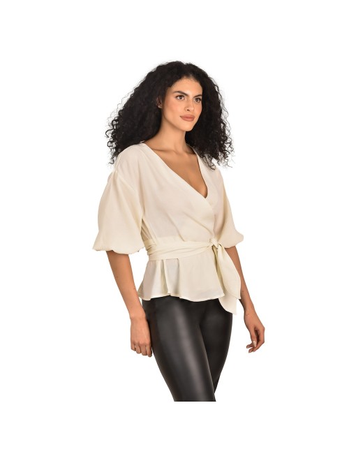 Blusa Formal Cuello Mao Botones Manga Bolero Ritchi Elegante Sofisticada